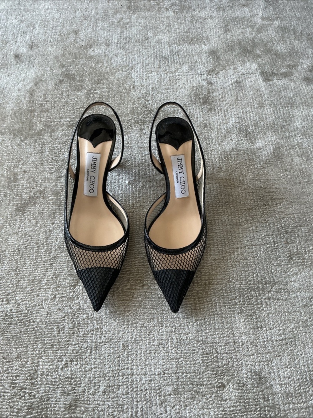 NWT JIMMY CHOO Fetto Black Patent Mesh Slingbacks 65mm Size 36/6